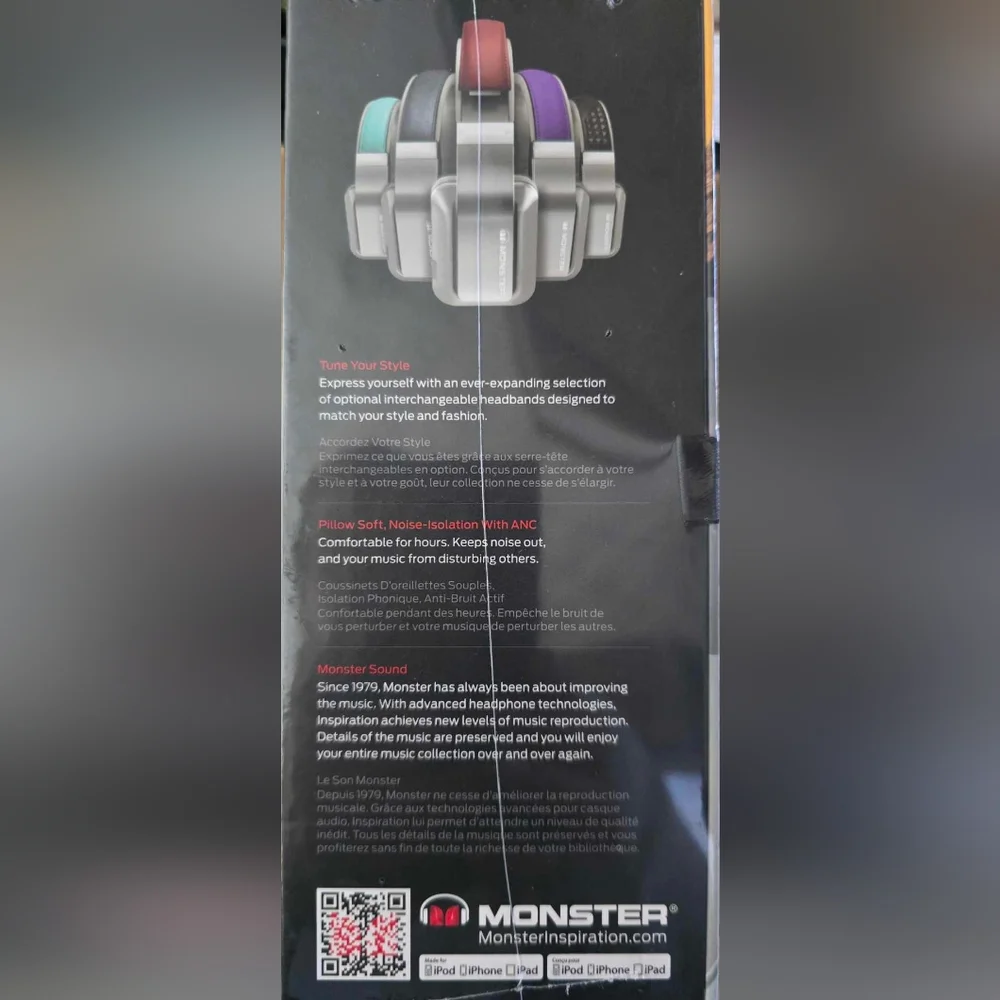 Monster Inspiration Active Noise-Canceling Over-Ear Headphones  Black. BRAND NEW
